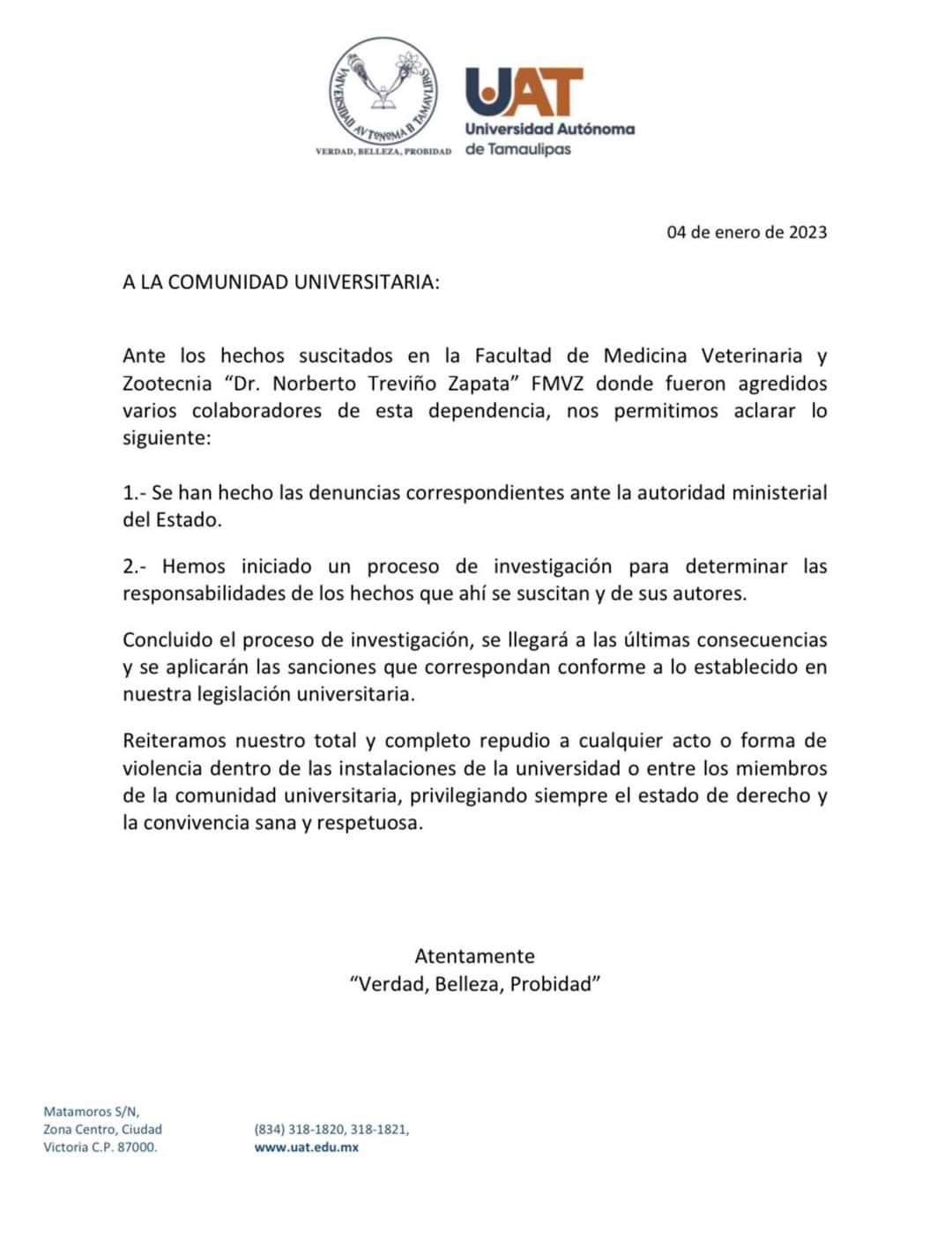 Denuncia UAT hechos violentos ante PM